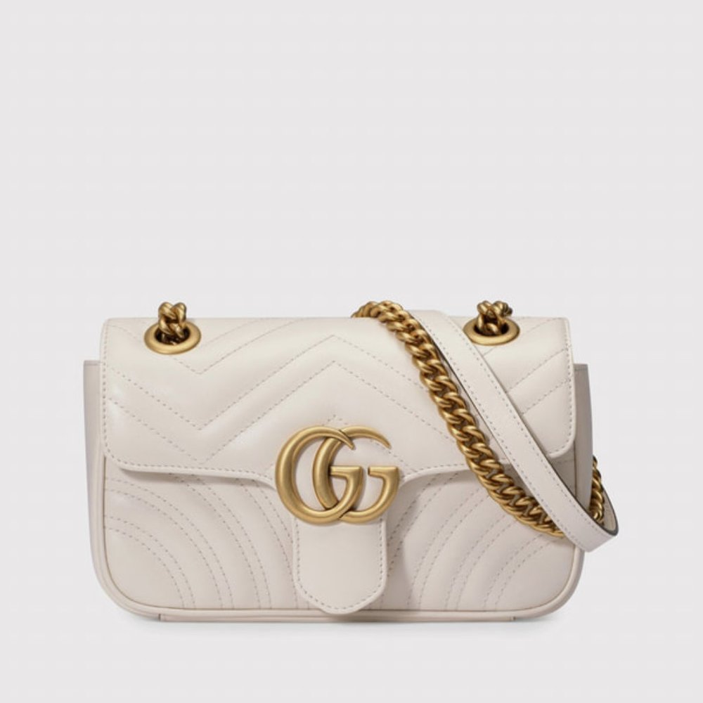 Gucci Matelasse Mini GG Marmont Shoulder Bag White